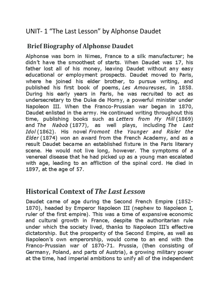 UNIT1 "The Last Lesson" by Alphonse Daudet PDF German Empire