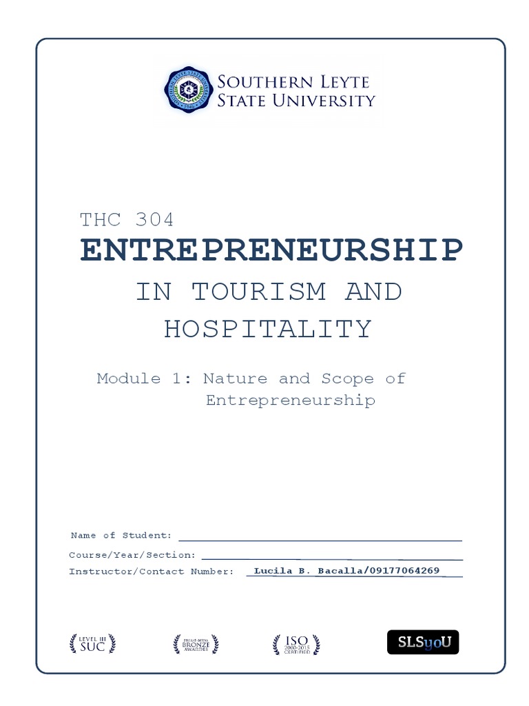 Entrepreneurship in Tourism Module 1 | PDF | Entrepreneurship | Marketing