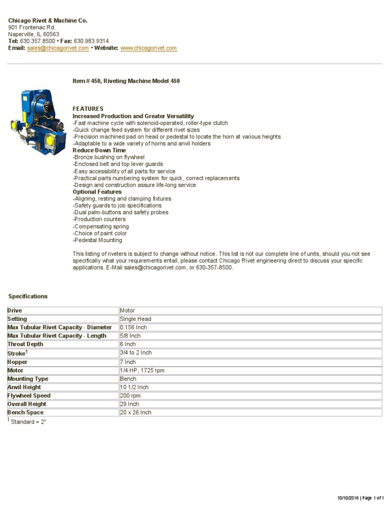 450 RivetingMachineModel450 | PDF | Rivet | Vehicle Technology