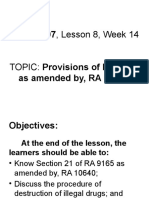 CRCDI-107, Lesson 8, Week 14: TOPIC: Provisions of RA 9165