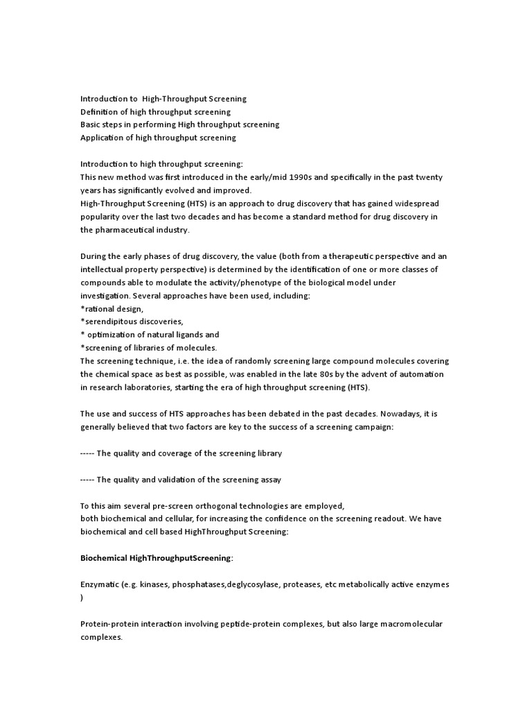 High-Throughput Screening Overview | PDF | High Throughput Screening ...