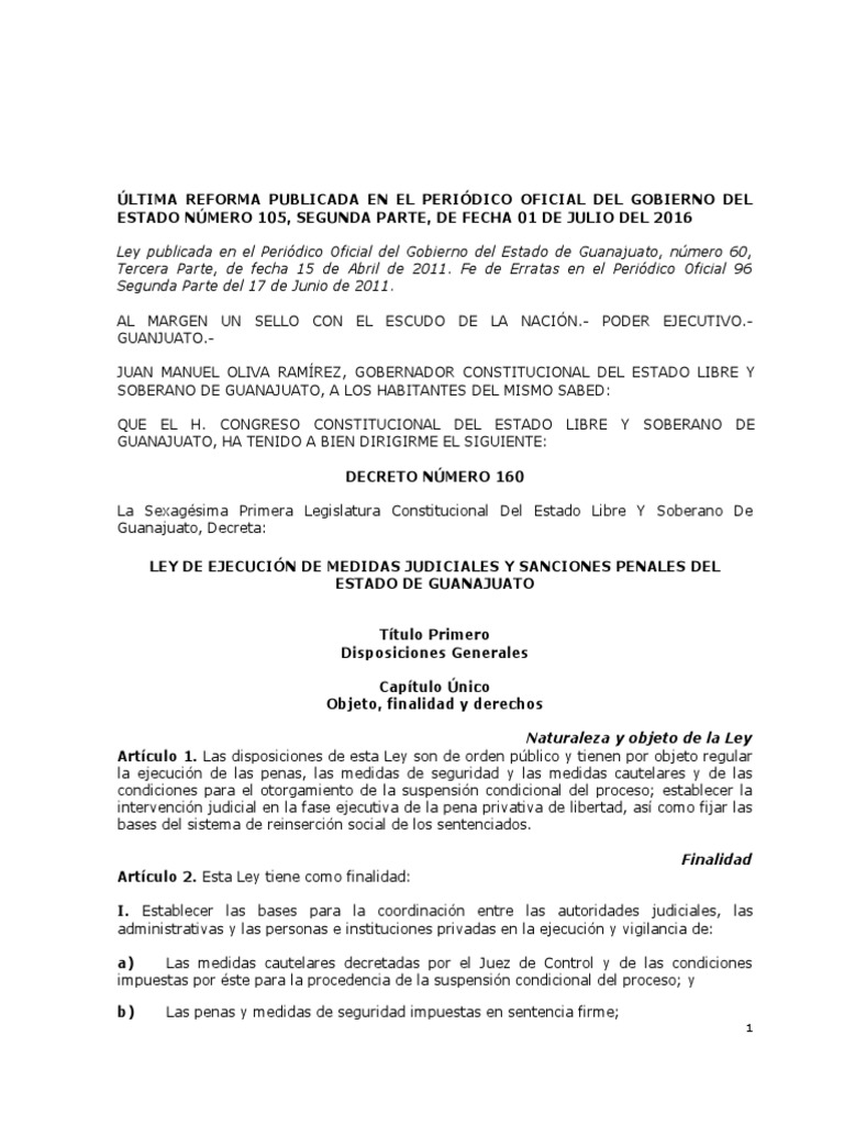 Ley de Ejecución de Medidas Judiciales y Sanciones Penales Del Estado ...