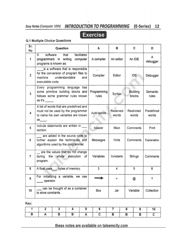10th Computer Ch-1 Exercise | PDF