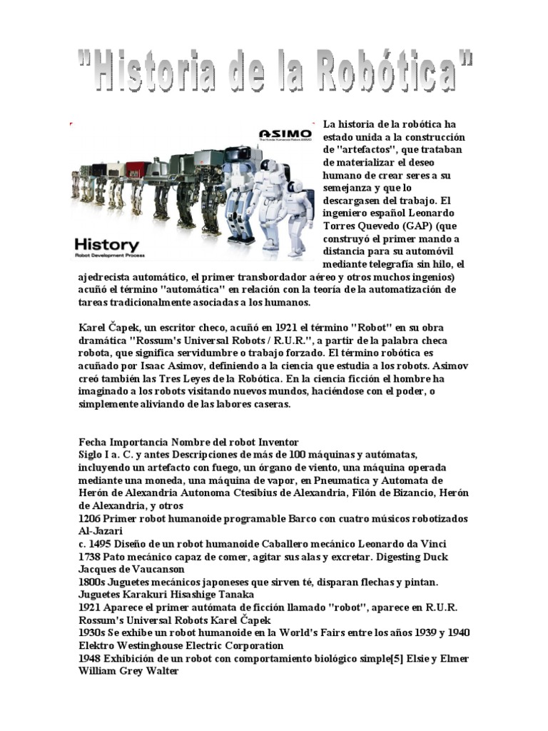 Historia y Tipos de Robots | PDF | Robótica | Robot