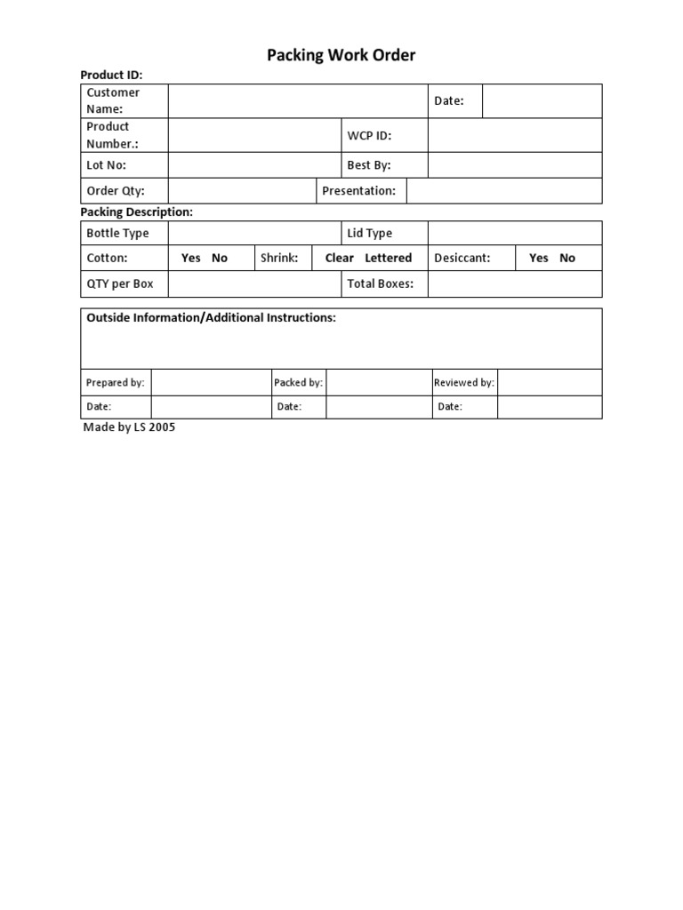 Packing Work Order Template | PDF