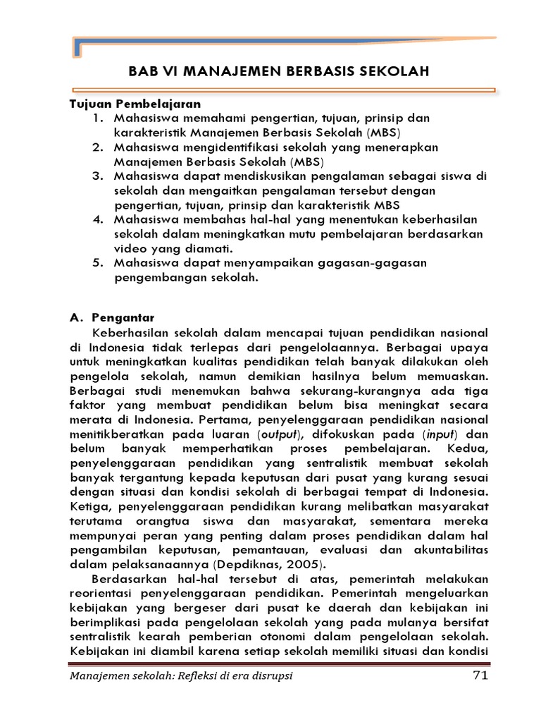 Prinsip dan Tujuan Manajemen Berbasis Sekolah | PDF