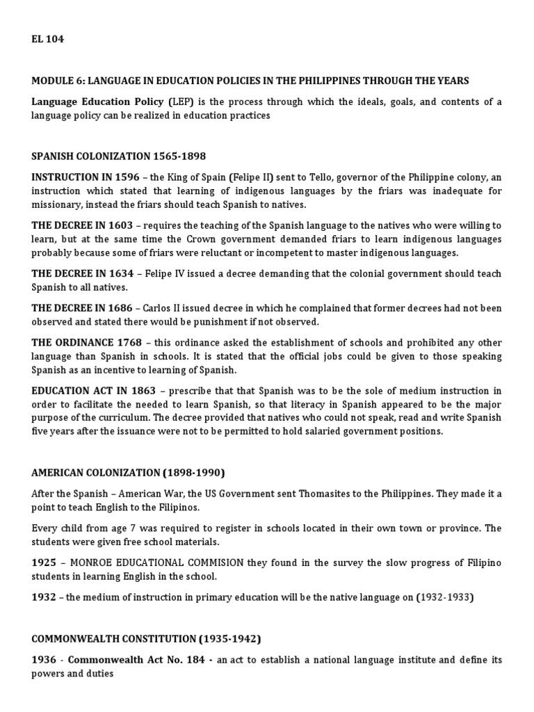 Language Education Policies in the Philippines | PDF | Tagalog Language ...