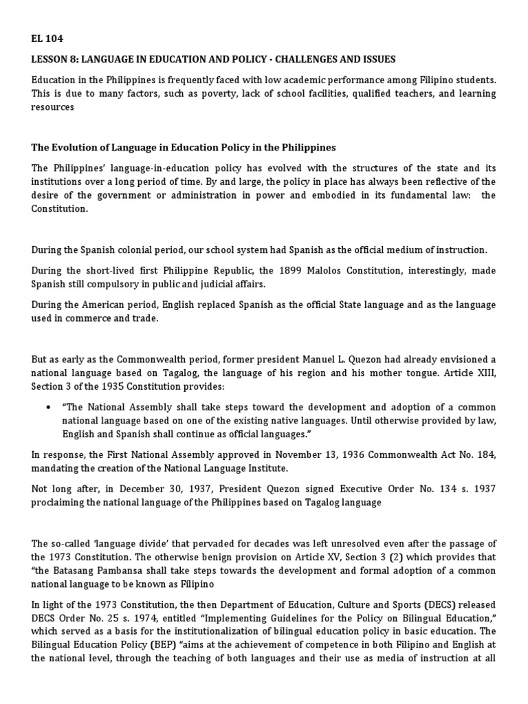Language Education Challenges in the Philippines | PDF | Philippines ...