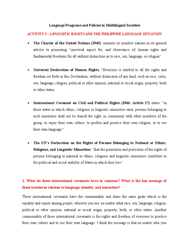 Language Programs and Policies in Multilingual Societies - Activity 3 ...