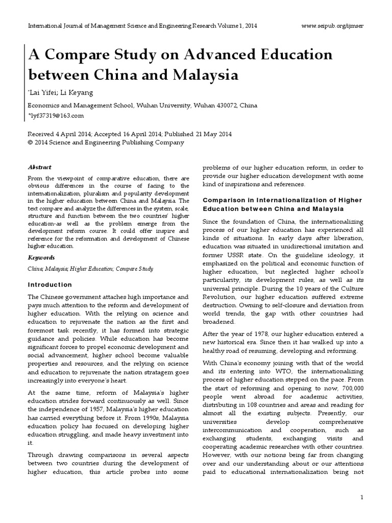 A Compare Study On Advanced Education Between China and Malaysia | PDF ...