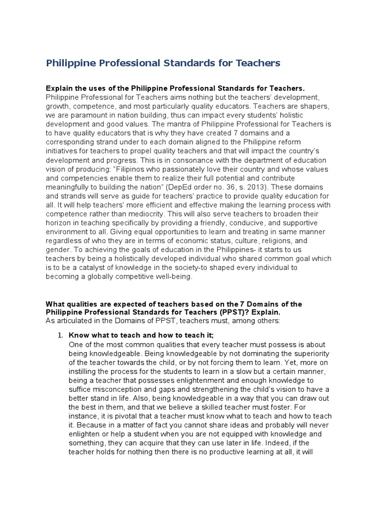 Philippine Professional Standards For Teachers | PDF | Teachers | Learning
