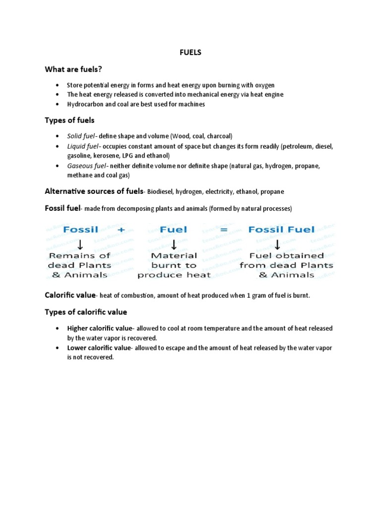 Fuels What Are Fuels? Solid FuelLiquid Fuel Gaseous Fuel PDF Fuels Combustion