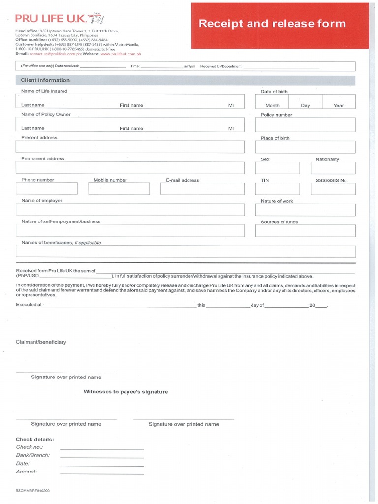 Receipt and Release Form | PDF