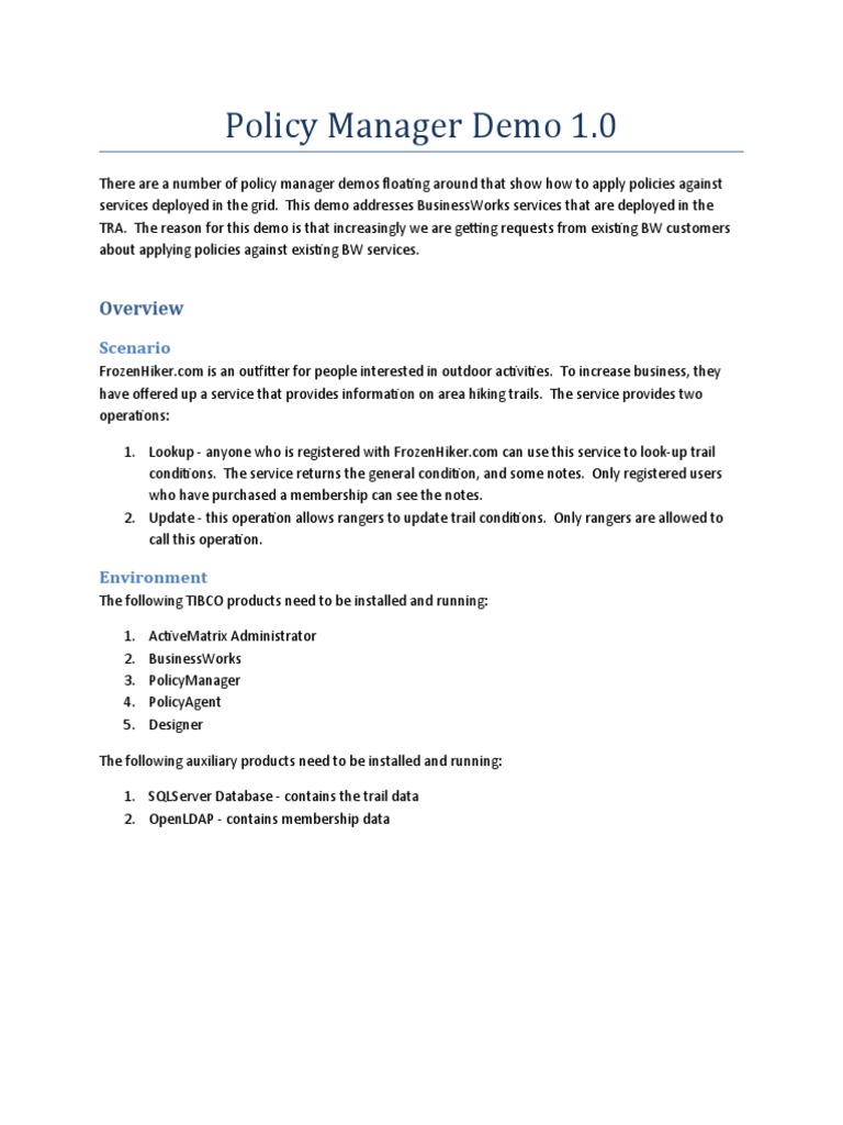 BusinessWorks Policy Manager Demo Guide | PDF | Proxy Server | Software ...