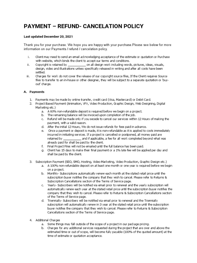 Terms and Conditions PDF Payments Subscription Business Model