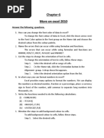 Class 6 Chapter 6 More On Excel 2010