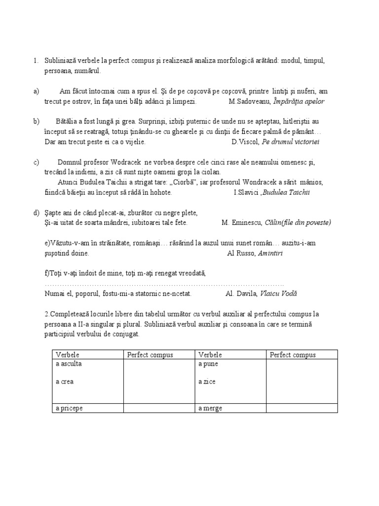 Fișă de Lucru-Perfectul Compus | PDF