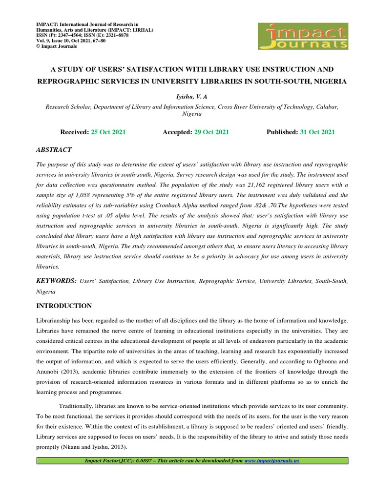 A Study of Users' Satisfaction With Library Use Instruction and ...