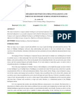 A Study On The Comparison Between Multiple Intelligence and Emotional Adjustment of Secondary School Students in Kerala