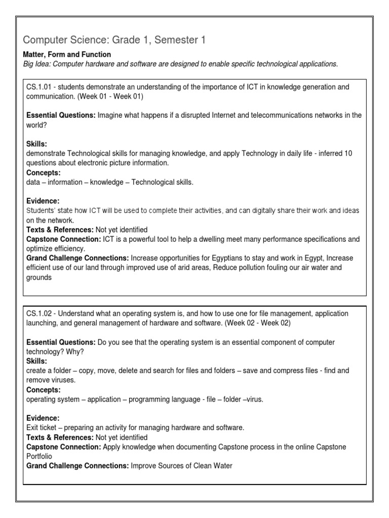 Computer Science: Grade 1, Semester 1 | PDF | Computer File ...