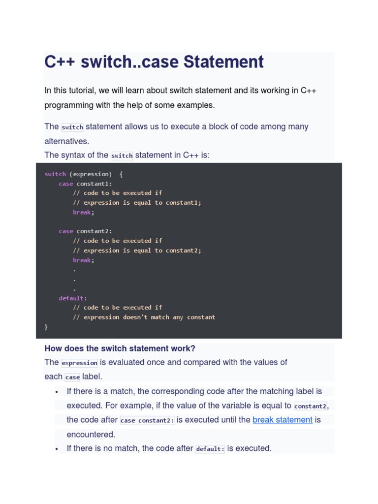 C++ Switch..case Statement | PDF | Software Development | Computer Science