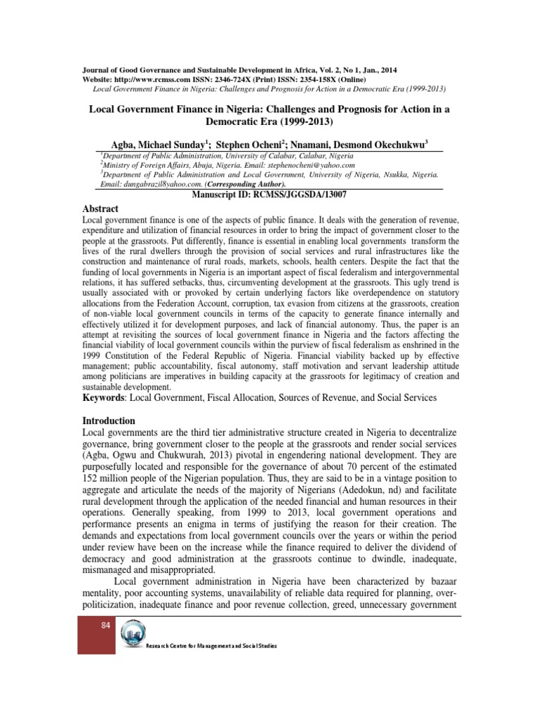 Local Government Finance in Nigeria: 1999-2013 | PDF | Taxes | Budget