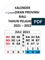 Kalender Pendidikan Provinsi Riau Tahun Pelajaran 2021 – 2022