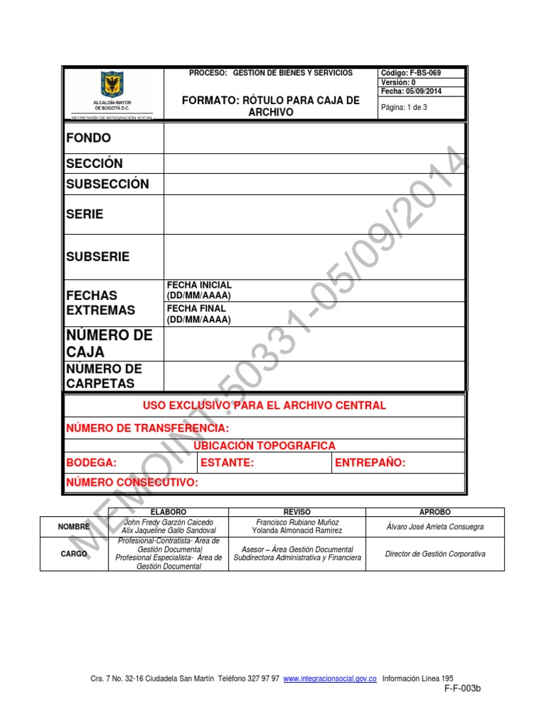 Fondo Sección Subsección Serie Número de Caja PDF Gestión de registros