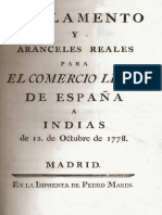 Reglamento y Aranceles Reales para El Comercio Libre 1778