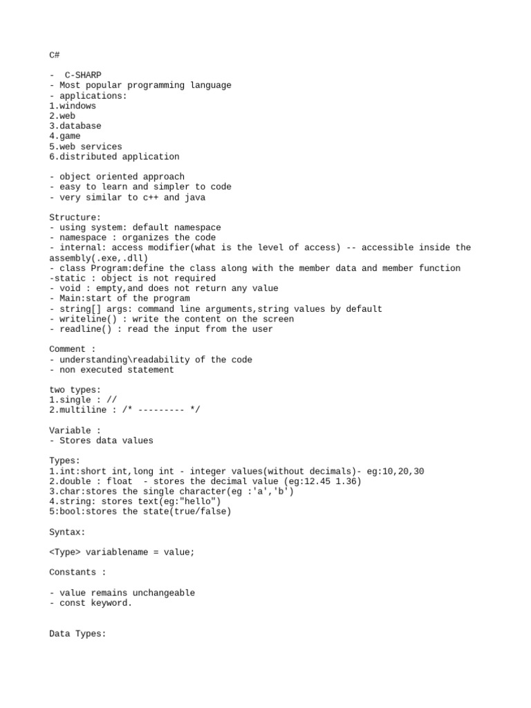 C# Basics Notes | PDF