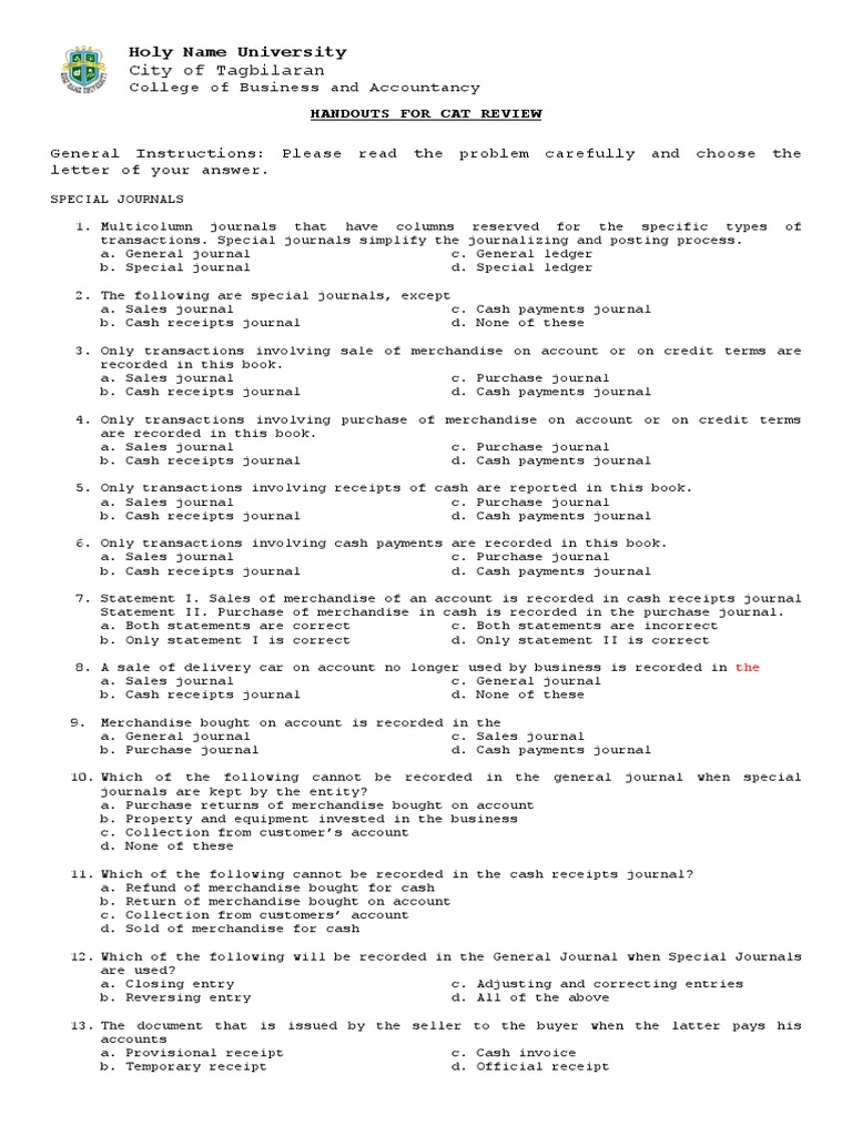 CAT Review Handout-Module 4 | PDF