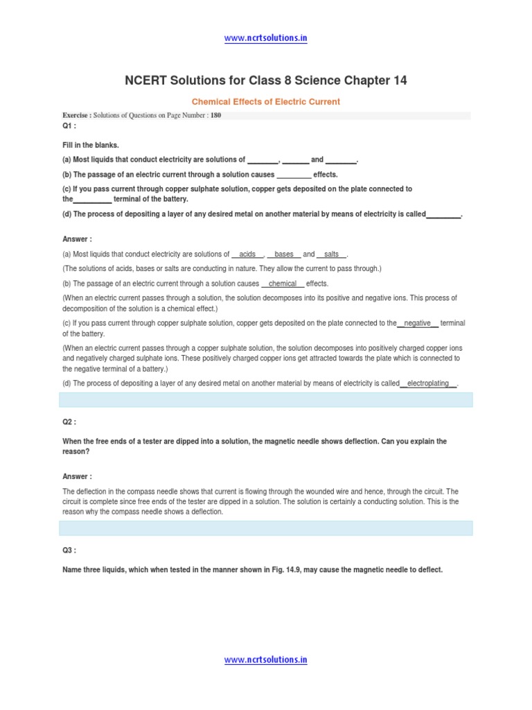 Ncert Solutions For Class 8 Science Chapter 14 Chemical