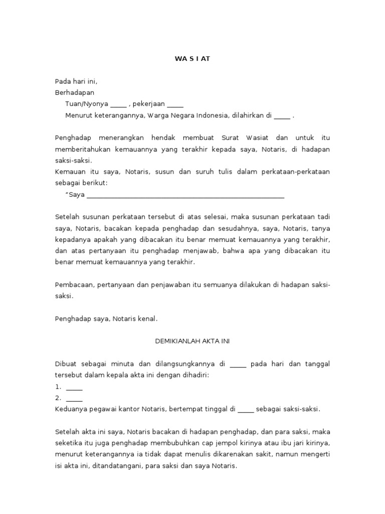 contoh surat wasiat