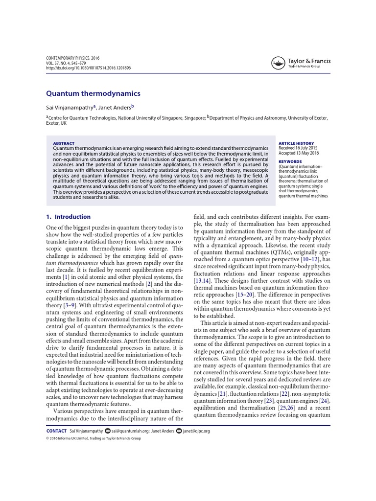 Quantum Thermodynamics | PDF | Heat | Second Law Of Thermodynamics