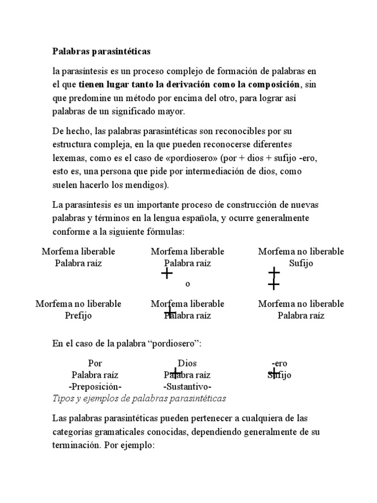 Ejemplos de palabras parasintéticas | PDF | Palabra | Lingüística