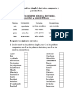 Ejercicios Sobre Palabras Simples, Derivadas, Compuestas y Parasíntesis.