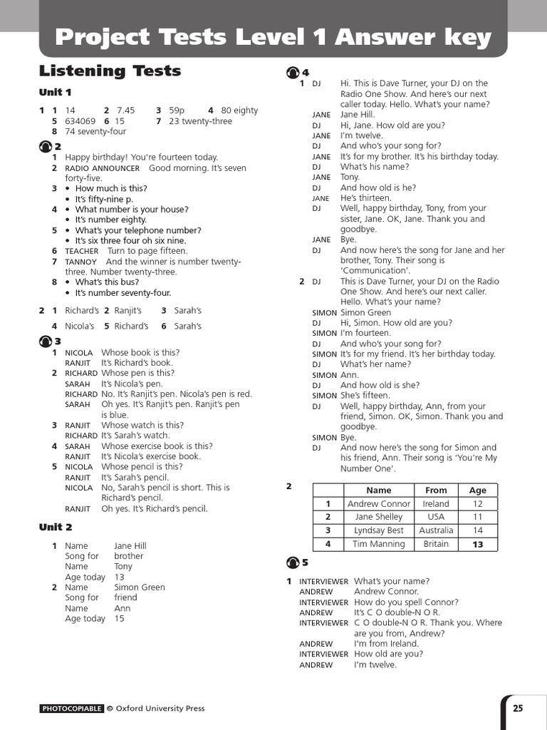 Project 1 Test Answer Key | PDF