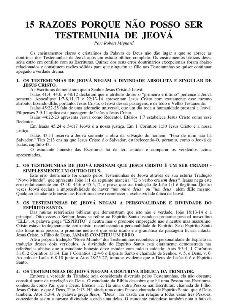15 Razões para Não Ser Testemunha de Jeová | PDF | Bíblia | Trindade