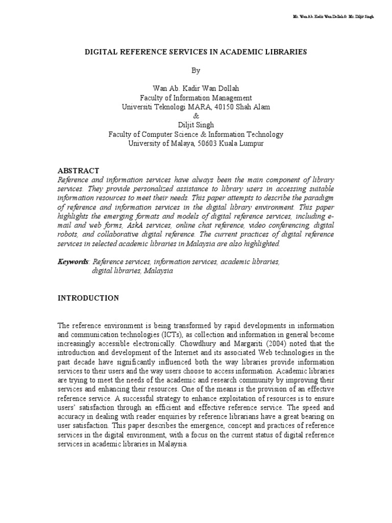 Digital Reference Services in Malaysia | PDF | Libraries | Librarian