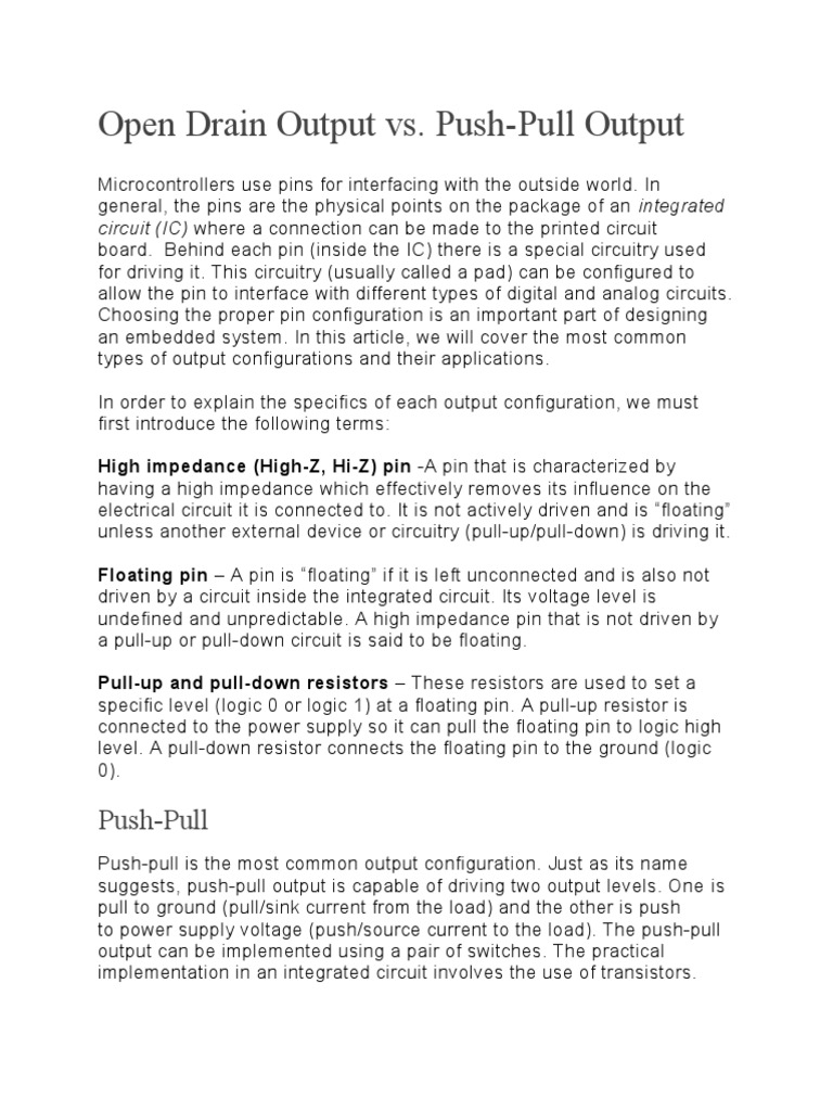 Open Drain Output vs. PushPull Output PDF Electrical Circuits