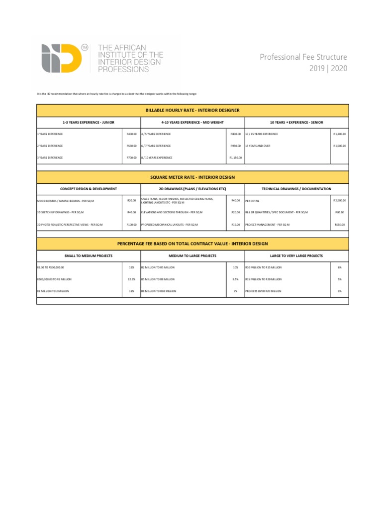 Professional Fee Structure 2019 2020 Billable Hourly Rate Interior