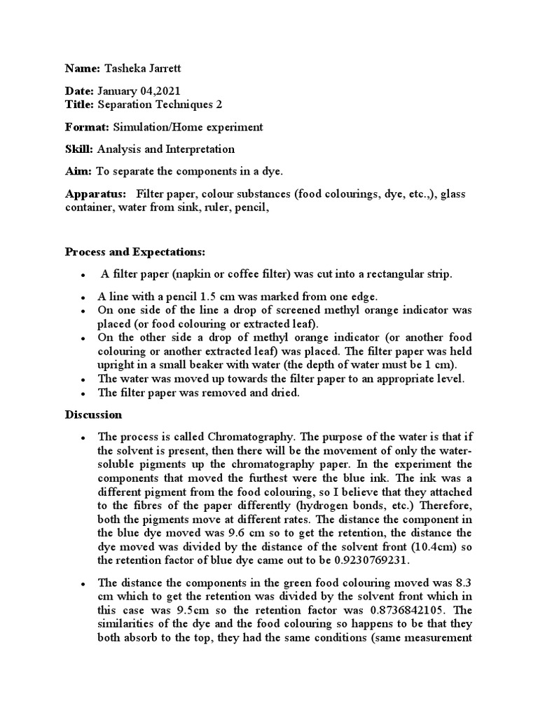 Chromatography Experiment PDF Solvent Chromatography