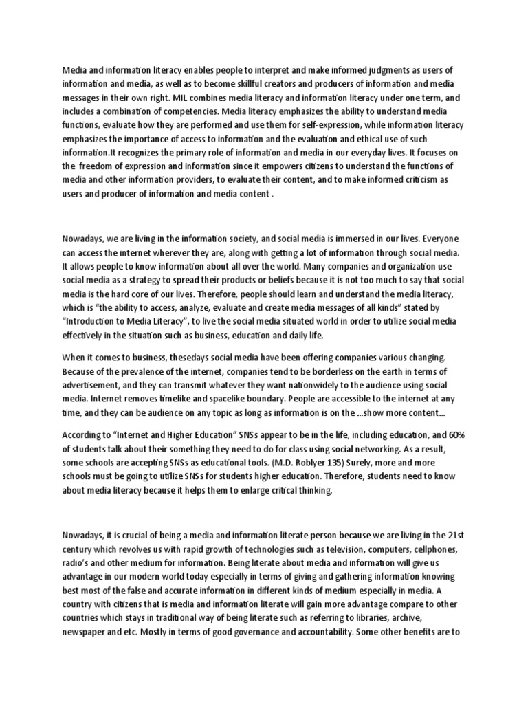 Understanding Media Literacy Essentials | PDF | Information Literacy ...