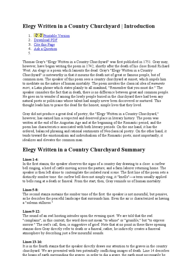 Elegy Written In A Country Churchyard Poetry