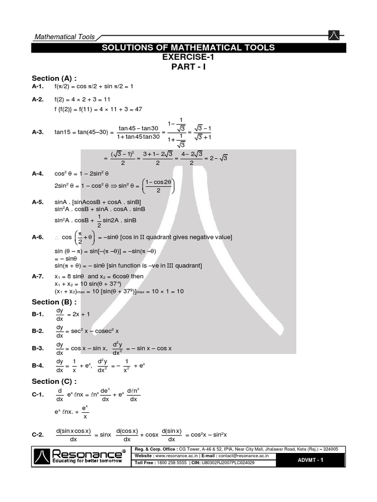 Solutions of Mathematical Tools: Exercise-1 Part - I | PDF | Triangle ...