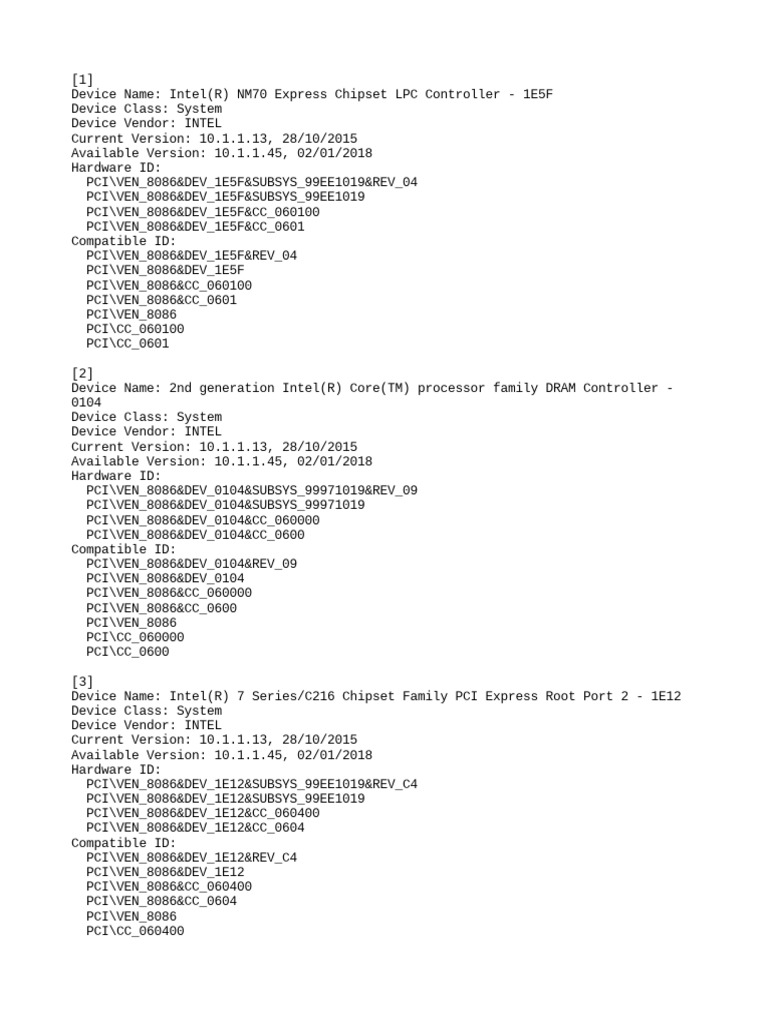 Intel Device Driver Information Summary | PDF | Device Driver | Usb
