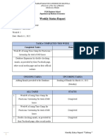 Weekly Status Report: Task/S Completed This Week Completed Task/s Remarks