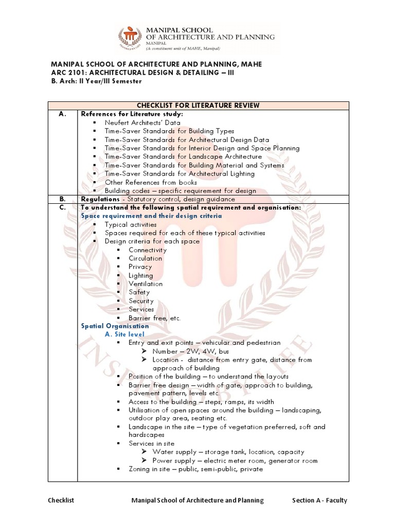 Architecture Design Checklist for B. Arch | PDF | Road | Building