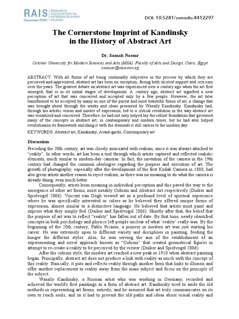 The Cornerstone Imprint of Kandinsky in The History of Abstract Art