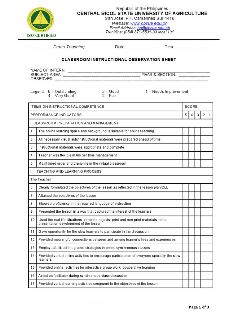 Central Bicol State University of Agriculture: Classroom Instructional ...